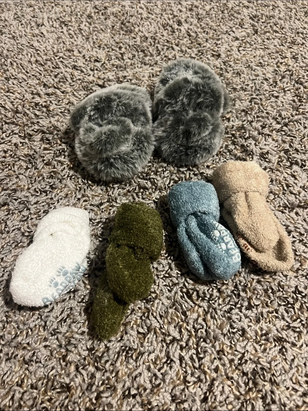 Cozy Plush Slipper Set in Gray, Cream, Blue, Olive, White Bear Paw Socks